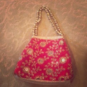 Decorative Red Purse With Glass Mirrors